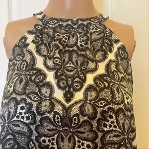 The Limited satiny lace print black/white tie back halter LG